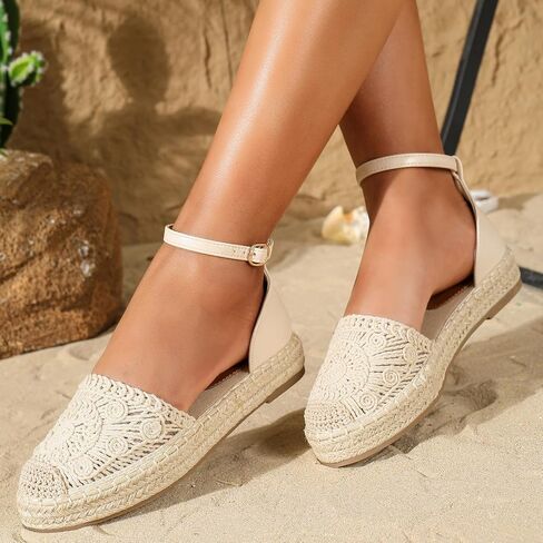 Putu Women's Closed Toe Sandals Ankle Strap Espadrille Platform Sandals Hollow Out Flat Shoes in Saudi Arabia