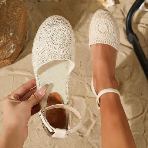 Putu Women's Closed Toe Sandals Ankle Strap Espadrille Platform Sandals Hollow Out Flat Shoes in Saudi Arabia