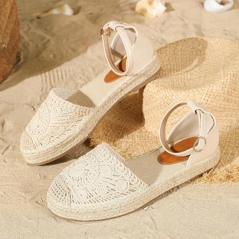 Putu Women's Closed Toe Sandals Ankle Strap Espadrille Platform Sandals Hollow Out Flat Shoes in Saudi Arabia