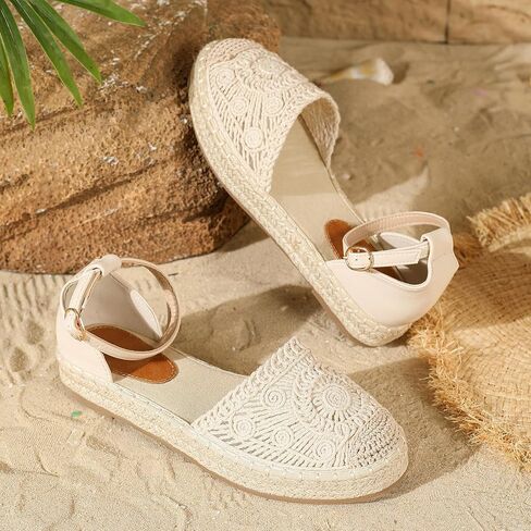 Putu Women's Closed Toe Sandals Ankle Strap Espadrille Platform Sandals Hollow Out Flat Shoes in Saudi Arabia