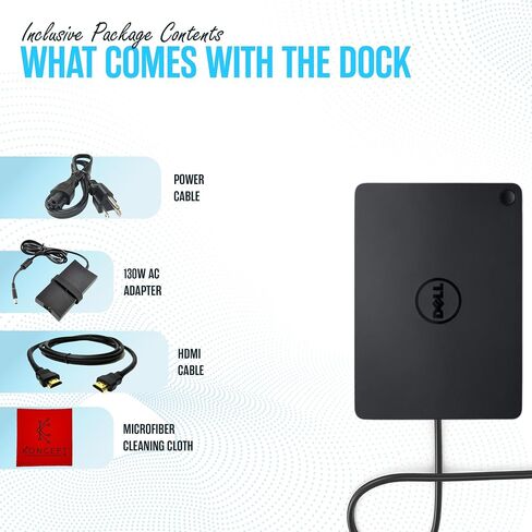 حزمة محطة الإرساء Koncept Dell WD15 محطة إرساء Dell مزودة بمصدر طاقة بقدرة 130 وات وكابل HMDI وقطعة قماش للتنظيف من الألياف الدقيقة (متجددة) in Saudi Arabia