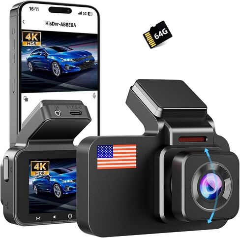 Dash Cam 4K, WiFi Dash Camera, Dash Cam with App for Phone, 3" IPS Screen, Night Vision, G-Sensor, Loop Recording, WDR, Free 32GB Micro SD Card Included in Saudi Arabia