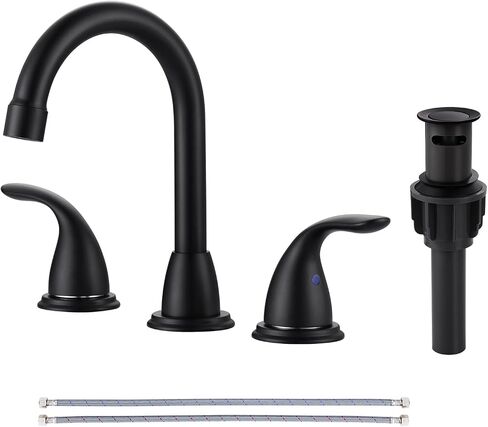 2 Handle 3 Holes Widespread Bathroom Faucet, Bathroom Sink Faucet with Copper Pop Up Drain, Brushed Nickel Lavatory Faucet Swivel Spout with Drain Assembly for Restroom Vanity Camper in Saudi Arabia