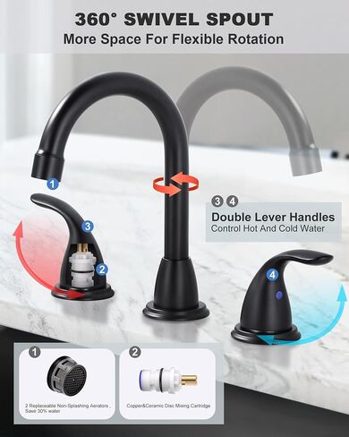 2 Handle 3 Holes Widespread Bathroom Faucet, Bathroom Sink Faucet with Copper Pop Up Drain, Brushed Nickel Lavatory Faucet Swivel Spout with Drain Assembly for Restroom Vanity Camper in Saudi Arabia