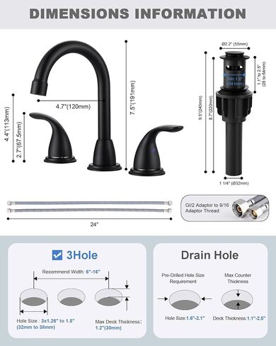 2 Handle 3 Holes Widespread Bathroom Faucet, Bathroom Sink Faucet with Copper Pop Up Drain, Brushed Nickel Lavatory Faucet Swivel Spout with Drain Assembly for Restroom Vanity Camper in Saudi Arabia