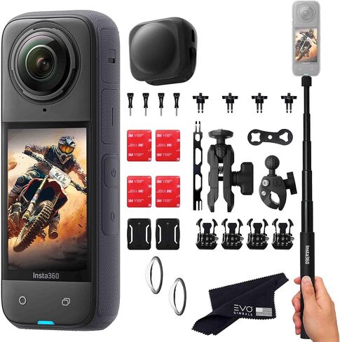Insta360 X4 Motorcycle Bundle- 8K Waterproof 360 Action Camera with 1/2" 48MP Sensors, 8K 360 HDR Video, |Includes Motorcycle Bundle, Selfie Stick, Lens Guards, Lens Cap (256GB) in Saudi Arabia
