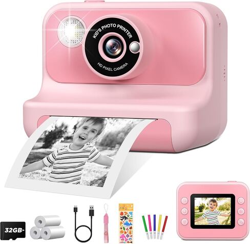 Kids Camera Instant Print, 2.4 Inch Screen Instant Cameras for Kids, Christmas Birthday Gifts Toys Camera for Toddler Girls Boys Age 3-12-Pink in Saudi Arabia