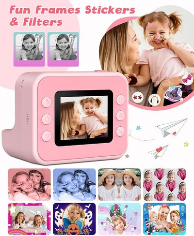 Kids Camera Instant Print, 2.4 Inch Screen Instant Cameras for Kids, Christmas Birthday Gifts Toys Camera for Toddler Girls Boys Age 3-12-Pink in Saudi Arabia