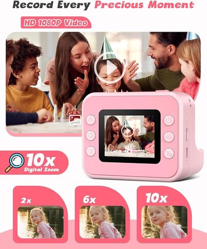 Kids Camera Instant Print, 2.4 Inch Screen Instant Cameras for Kids, Christmas Birthday Gifts Toys Camera for Toddler Girls Boys Age 3-12-Pink in Saudi Arabia
