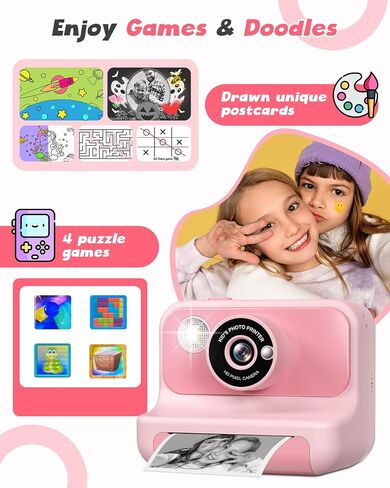 Kids Camera Instant Print, 2.4 Inch Screen Instant Cameras for Kids, Christmas Birthday Gifts Toys Camera for Toddler Girls Boys Age 3-12-Pink in Saudi Arabia