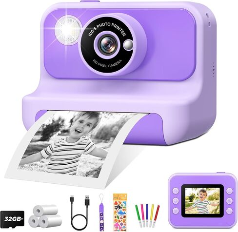 Kids Camera Instant Print, 2.4 Inch Screen Instant Cameras for Kids, Christmas Birthday Gifts Toys Camera for Toddler Girls Boys Age 3-12-Purple in Saudi Arabia