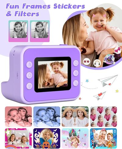 Kids Camera Instant Print, 2.4 Inch Screen Instant Cameras for Kids, Christmas Birthday Gifts Toys Camera for Toddler Girls Boys Age 3-12-Purple in Saudi Arabia