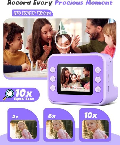 Kids Camera Instant Print, 2.4 Inch Screen Instant Cameras for Kids, Christmas Birthday Gifts Toys Camera for Toddler Girls Boys Age 3-12-Purple in Saudi Arabia