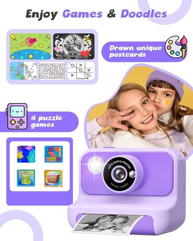 Kids Camera Instant Print, 2.4 Inch Screen Instant Cameras for Kids, Christmas Birthday Gifts Toys Camera for Toddler Girls Boys Age 3-12-Purple in Saudi Arabia