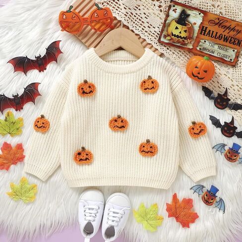 MAYUMMPY Toddler Baby Boy Girl Halloween Sweater Pumpkin Warm Pullover Sweatshirt Knitwear Knitted Fall Winter Clothes in Kuwait