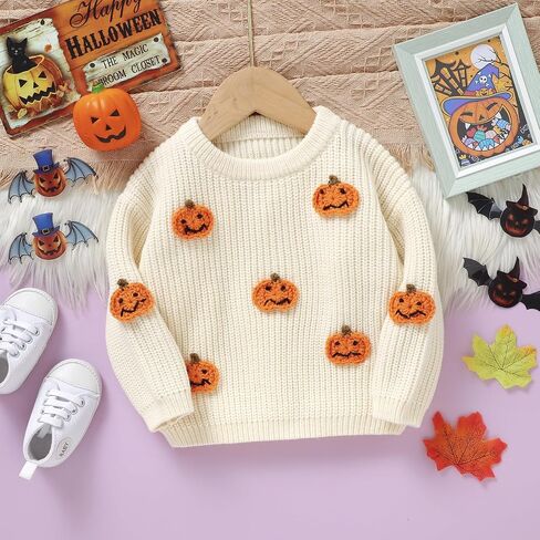 MAYUMMPY Toddler Baby Boy Girl Halloween Sweater Pumpkin Warm Pullover Sweatshirt Knitwear Knitted Fall Winter Clothes in Kuwait