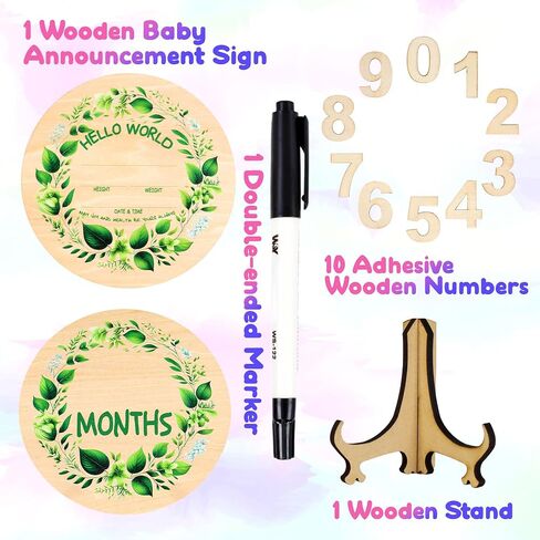 Baby Announcement Sign,Hello World newborn sign,Monthly Milestone Cards,Double-Sided Wooden Hello World,Newborn Welcome Sign with Marker Pen and wooden stand,as Photo Props for Hospital Nursery Baby Shower Keepsakes, Lucky Star (Rainbow Baby) in Saudi Arabia
