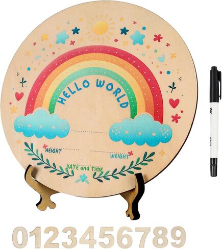 Baby Announcement Sign,Hello World newborn sign,Monthly Milestone Cards,Double-Sided Wooden Hello World,Newborn Welcome Sign with Marker Pen and wooden stand,as Photo Props for Hospital Nursery Baby Shower Keepsakes, Lucky Star (Rainbow Baby) in Saudi Arabia