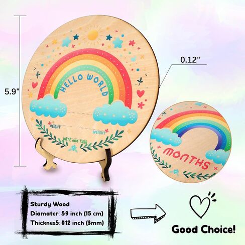 Baby Announcement Sign,Hello World newborn sign,Monthly Milestone Cards,Double-Sided Wooden Hello World,Newborn Welcome Sign with Marker Pen and wooden stand,as Photo Props for Hospital Nursery Baby Shower Keepsakes, Lucky Star (Rainbow Baby) in Saudi Arabia