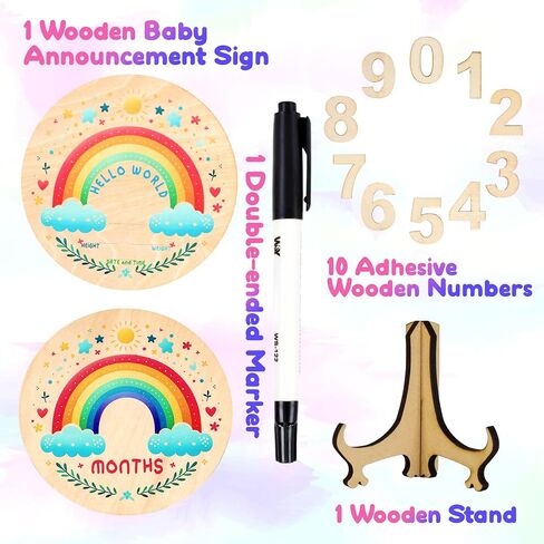 Baby Announcement Sign,Hello World newborn sign,Monthly Milestone Cards,Double-Sided Wooden Hello World,Newborn Welcome Sign with Marker Pen and wooden stand,as Photo Props for Hospital Nursery Baby Shower Keepsakes, Lucky Star (Rainbow Baby) in Saudi Arabia