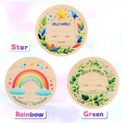 Baby Announcement Sign,Hello World newborn sign,Monthly Milestone Cards,Double-Sided Wooden Hello World,Newborn Welcome Sign with Marker Pen and wooden stand,as Photo Props for Hospital Nursery Baby Shower Keepsakes, Lucky Star (Rainbow Baby) in Saudi Arabia