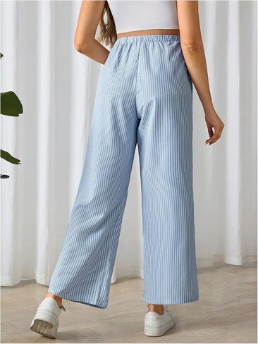 MakeMeChic Women's Maternity Striped Print Pant High Waisted Wide Leg Straight Pants Pregnancy Trousers in Saudi Arabia