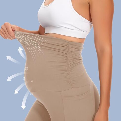 Happy.angel 1/2 حزمة من السراويل الضيقة للحمل مع جيوب فوق البطن، سراويل نسائية سوداء للتمرين واليوجا والحمل in Kuwait