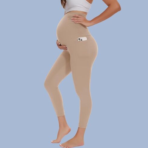 Happy.angel 1/2 حزمة من السراويل الضيقة للحمل مع جيوب فوق البطن، سراويل نسائية سوداء للتمرين واليوجا والحمل in Kuwait