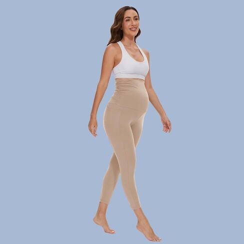 Happy.angel 1/2 حزمة من السراويل الضيقة للحمل مع جيوب فوق البطن، سراويل نسائية سوداء للتمرين واليوجا والحمل in Kuwait