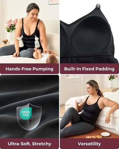 Momcozy Hands Free Pumping Tank Top, All-in-One Pumping & Nursing Tank Tops with Built-in Bra, Fixed Padding Maternity Cami in Saudi Arabia