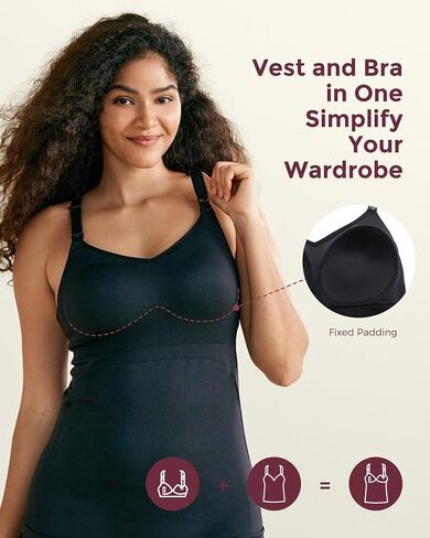 Momcozy Hands Free Pumping Tank Top, All-in-One Pumping & Nursing Tank Tops with Built-in Bra, Fixed Padding Maternity Cami in Saudi Arabia
