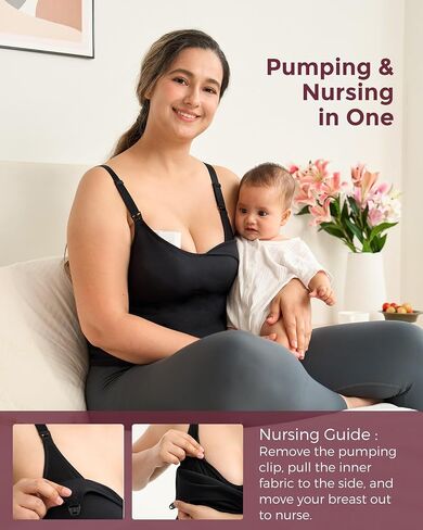 Momcozy Hands Free Pumping Tank Top, All-in-One Pumping & Nursing Tank Tops with Built-in Bra, Fixed Padding Maternity Cami in Saudi Arabia