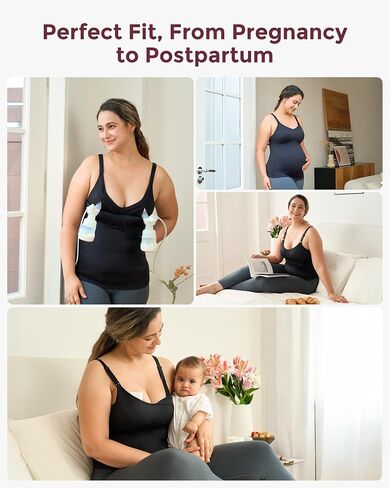 Momcozy Hands Free Pumping Tank Top, All-in-One Pumping & Nursing Tank Tops with Built-in Bra, Fixed Padding Maternity Cami in Saudi Arabia