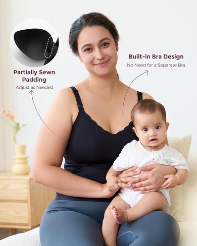 قمصان بدون أكمام للرضاعة الطبيعية من Momcozy، كامي للرضاعة بدون خياطة مع حمالة صدر مدمجة، أشرطة قابلة للتعديل، تصميم صدفي in Saudi Arabia
