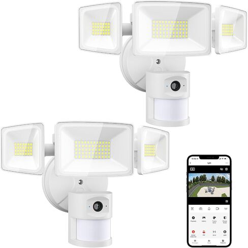 كاميرا Onforu Floodlight الخارجية، عبوتان كاميرا سلكية ذكية بقدرة 55 وات مع مصابيح LED 5500LM 2K HD IP65 كشف الحركة، صفارة إنذار 67 ديسيبل، صوت ثنائي الاتجاه، تسجيلات ملونة كاملة 125 درجة لأمن المنزل in Kuwait
