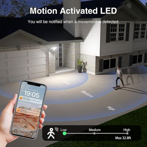 كاميرا Onforu Floodlight الخارجية، عبوتان كاميرا سلكية ذكية بقدرة 55 وات مع مصابيح LED 5500LM 2K HD IP65 كشف الحركة، صفارة إنذار 67 ديسيبل، صوت ثنائي الاتجاه، تسجيلات ملونة كاملة 125 درجة لأمن المنزل in Kuwait