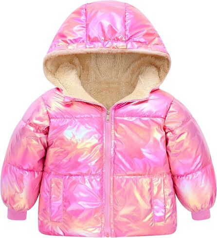 UNICOMIDEA Baby Girl Winter Coat Laser Toddler Jackets Warm Down Outerwear with Hooded For 12M-5T in Saudi Arabia
