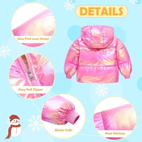 UNICOMIDEA Baby Girl Winter Coat Laser Toddler Jackets Warm Down Outerwear with Hooded For 12M-5T in Saudi Arabia