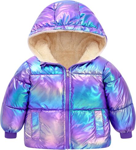 UNICOMIDEA Baby Girl Winter Coat Laser Toddler Jackets Warm Down Outerwear with Hooded For 12M-5T in Saudi Arabia