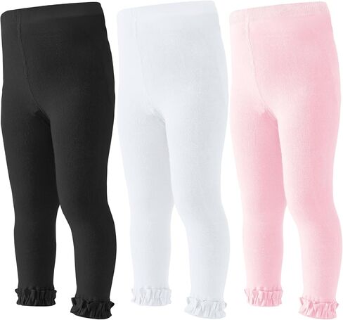 Baby Leggings Toddler Footless Tights Girls Ruffle Leggings Kids Cotton Stockings Pants 1/2/3 Pack in Saudi Arabia