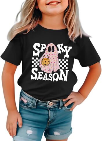CM C&M WODRO Toddler Baby Girls Halloween Shirt Spooky Season T-Shirt Funny Ghost Pumpkin Graphic Short Sleeve Tee Kids Top in Saudi Arabia