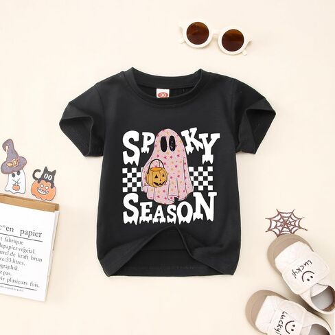 CM C&M WODRO Toddler Baby Girls Halloween Shirt Spooky Season T-Shirt Funny Ghost Pumpkin Graphic Short Sleeve Tee Kids Top in Saudi Arabia