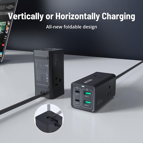 شاحن TROND 65W USB C - 7 في 1 ثنائي الجهد للسفر، محطة شحن مكتبية USB C مع منفذين USB-C ومنفذين USB-A، سلك تمديد شحن سريع مع 3 منافذ تيار متردد، أبيض in Kuwait