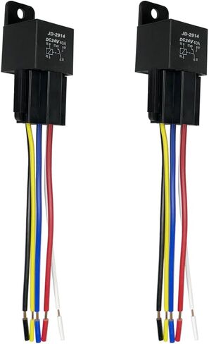 مرحل سيارة 24 فولت 40 أمبير مع مقابس تسخير، مرحل SPDT 5 دبابيس مع أسلاك تحمل علامات ملونة لشاحنة السيارات وقارب الدراجات النارية، يستبدل النوع: JD-2914 (5 قطع) مقبس مرحل مقاوم للماء in Kuwait