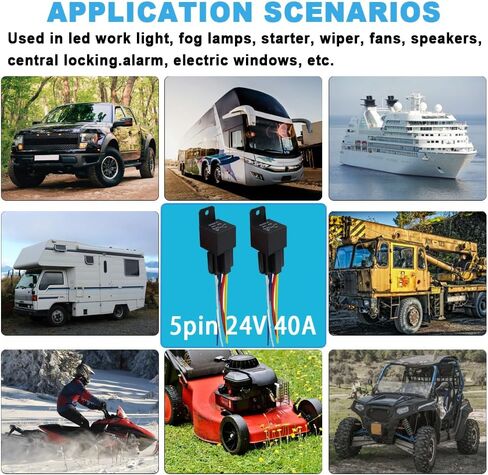 مرحل سيارة 24 فولت 40 أمبير مع مقابس تسخير، مرحل SPDT 5 دبابيس مع أسلاك تحمل علامات ملونة لشاحنة السيارات وقارب الدراجات النارية، يستبدل النوع: JD-2914 (5 قطع) مقبس مرحل مقاوم للماء in Kuwait