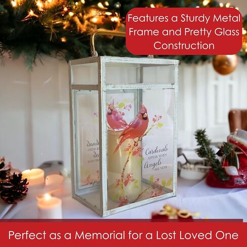 Cardinals Appear Small Decorative Lantern, LED Light Up Glass Lantern with Built-in Pillar Candle and On/Off Switch in Saudi Arabia