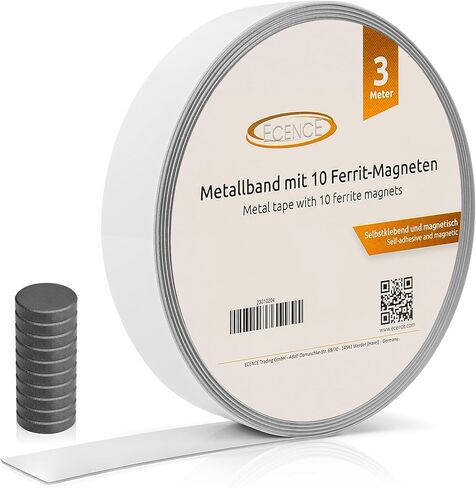 شريط معدني ذاتي اللصق بطول 3 متر من ECENCE مع 10x مغناطيس من الفريت، شريط حديدي، شريط فولاذي، شريط معدني مثالي للملاحظات والصور والمذكرات in Kuwait
