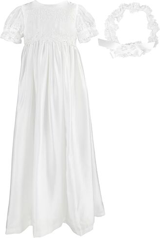 NIMBLE Baby Girls Baptism Christening Embroidered Gown with Headband for 0-12 Months in Kuwait