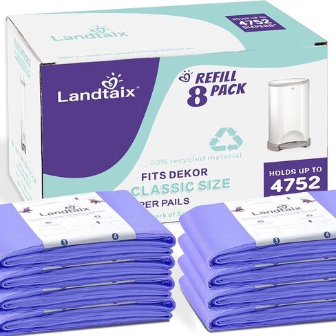 Refills Compatible with Dekor Classic Diaper Pail Refills | 8 Count for 4752 Diapers(Extra 20% Lengths) Diaper Pail Bags with Extra 30% Thickness Powerful Odor Eliminate Lavender Scent for Baby/Adult in Saudi Arabia