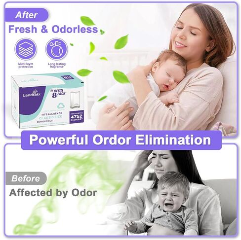 Refills Compatible with Dekor Classic Diaper Pail Refills | 8 Count for 4752 Diapers(Extra 20% Lengths) Diaper Pail Bags with Extra 30% Thickness Powerful Odor Eliminate Lavender Scent for Baby/Adult in Saudi Arabia